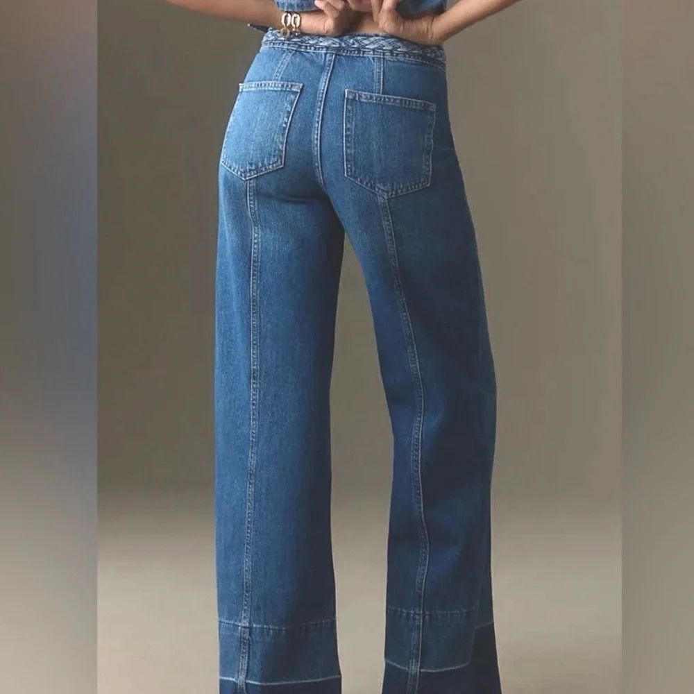 FRAME Braided Waist Wide Leg Jeans 27 Medium Wash 30” Inseam